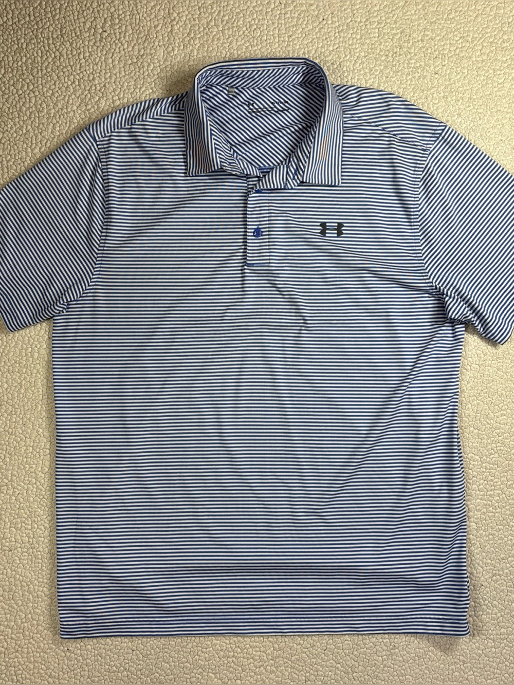 Under Armour Men’s Golf Polo Loose Heatgear XL Blue White Stripe Performance